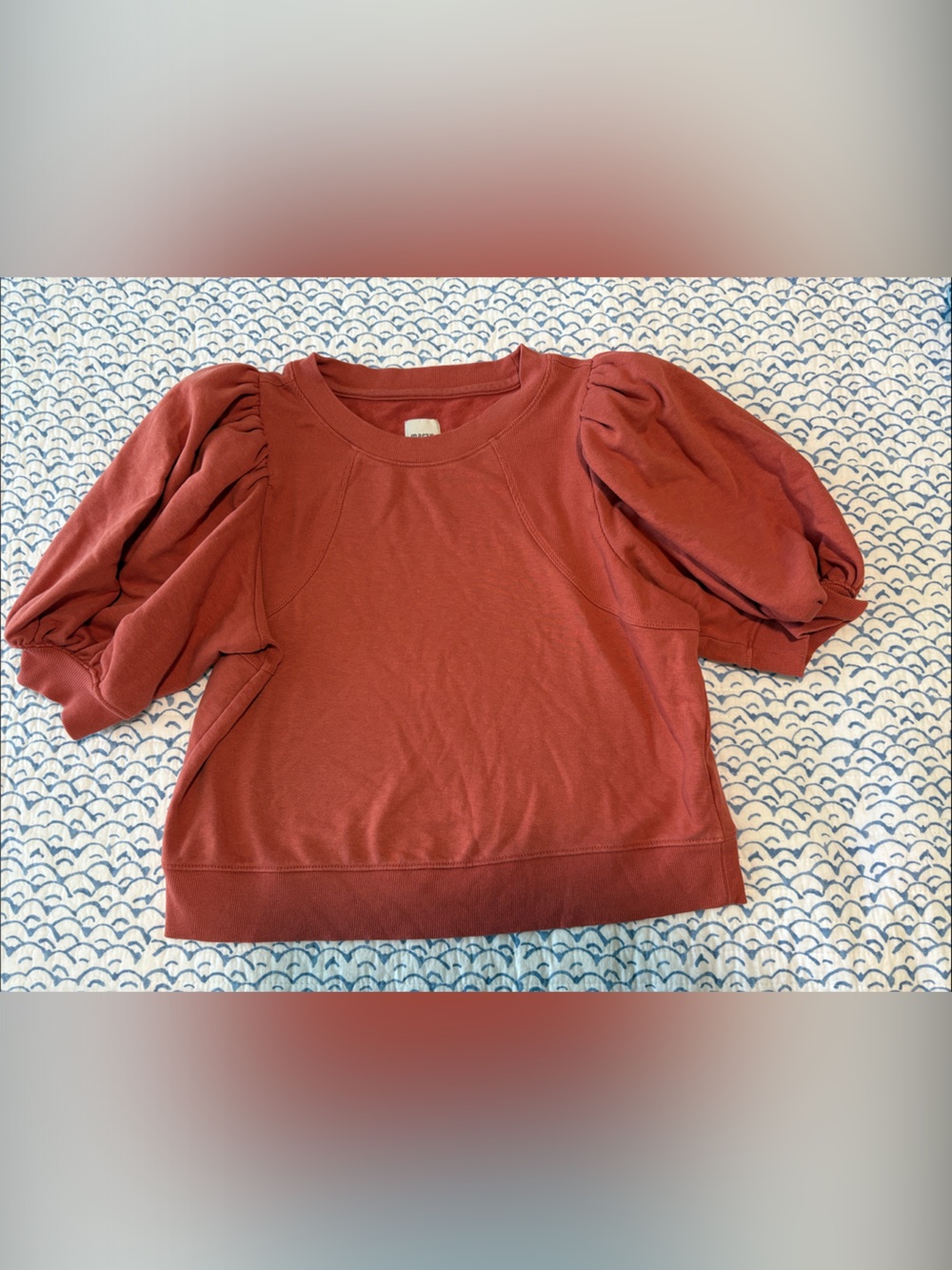 Maeve Rust Puff-Sleeve Sweatshirt